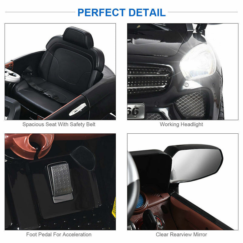 6V Kids Ride On Car with RC Remote Control and LED Lights - Black