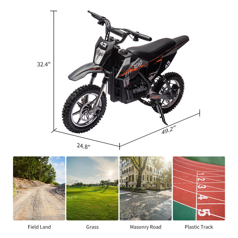 Electric Dirt Bike for Kids with LED Lamp and Brushed Motor - 36V Ride On Motorcycle