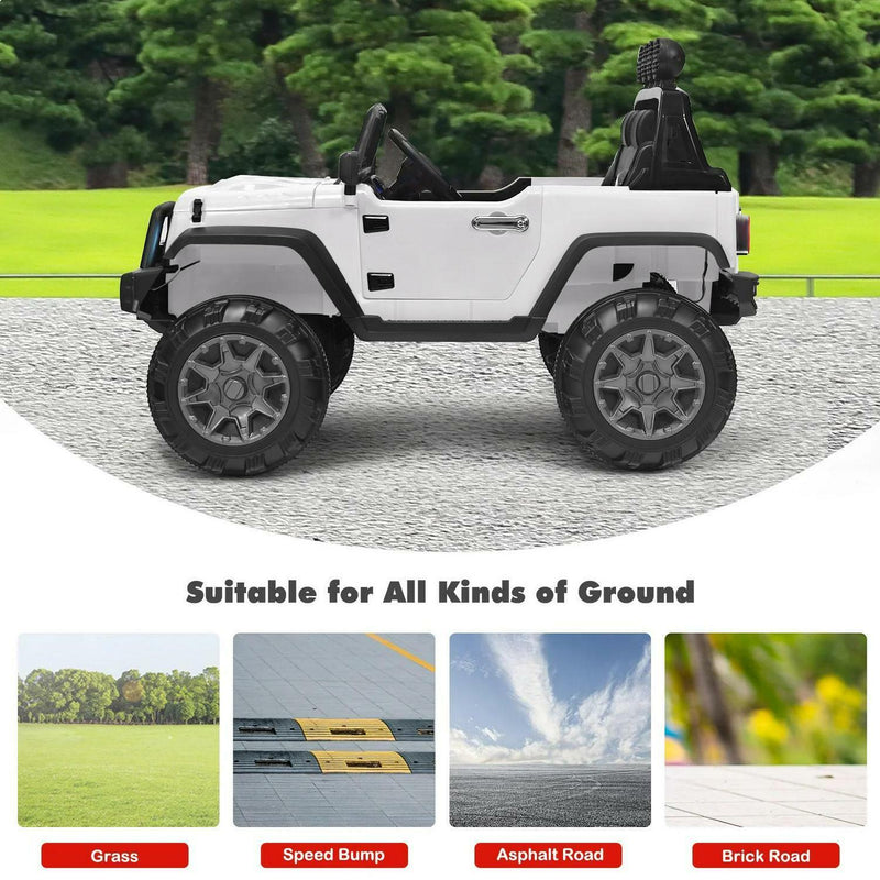 2-Seater Battery-Powered Jeep Car for Kids with Parental Remote Control - White