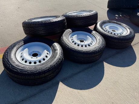 (4) 17" INEOS Grenadier OEM steel wheels rims WHITE tires 2024 2025 2026 NEW Texas Truck Tire