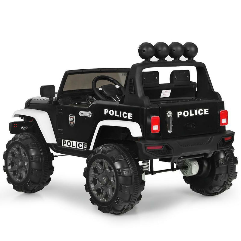 12 Volt Electric Kids Ride-On Police Truck Car with MP3 Player, Bluetooth Connectivity, and Remote Control - Black