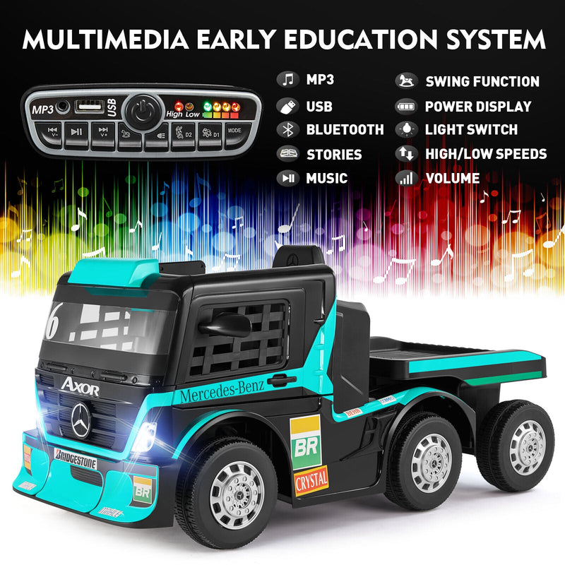 12V10AH Battery Powered Ride-On Truck with Swing Trailer and MP3 Player - 6 Wheels RC Toy for Kids