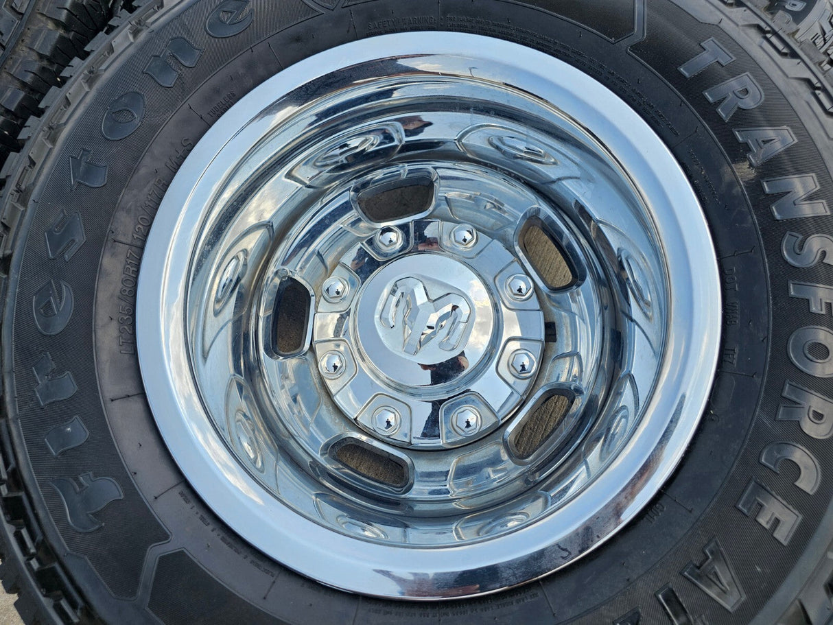 17" Dodge Ram 3500 Dually 8x200 wheels rims 2703 2704 OEM tires FIRESTONE A/T Texas Truck Tire
