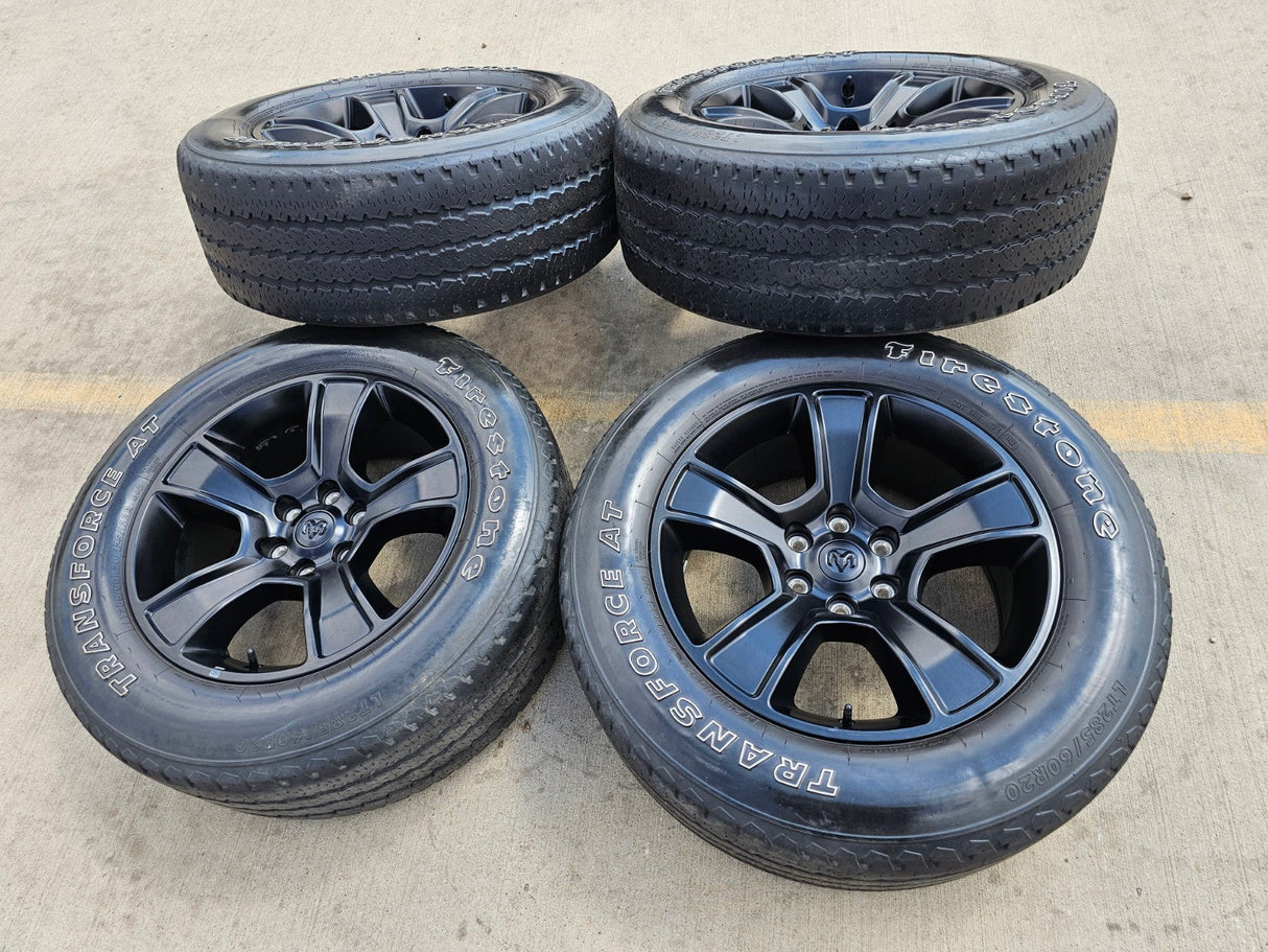 20" Dodge Ram 1500 OEM LIMITED Black 2676 2723 wheels rims FIRESTONE A/T Texas Truck Tire