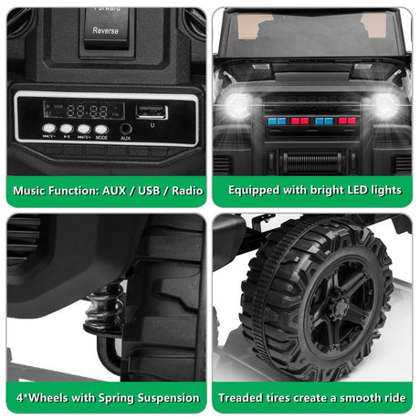 Black 12V Ride-On Truck for Kids with Parental Remote Control