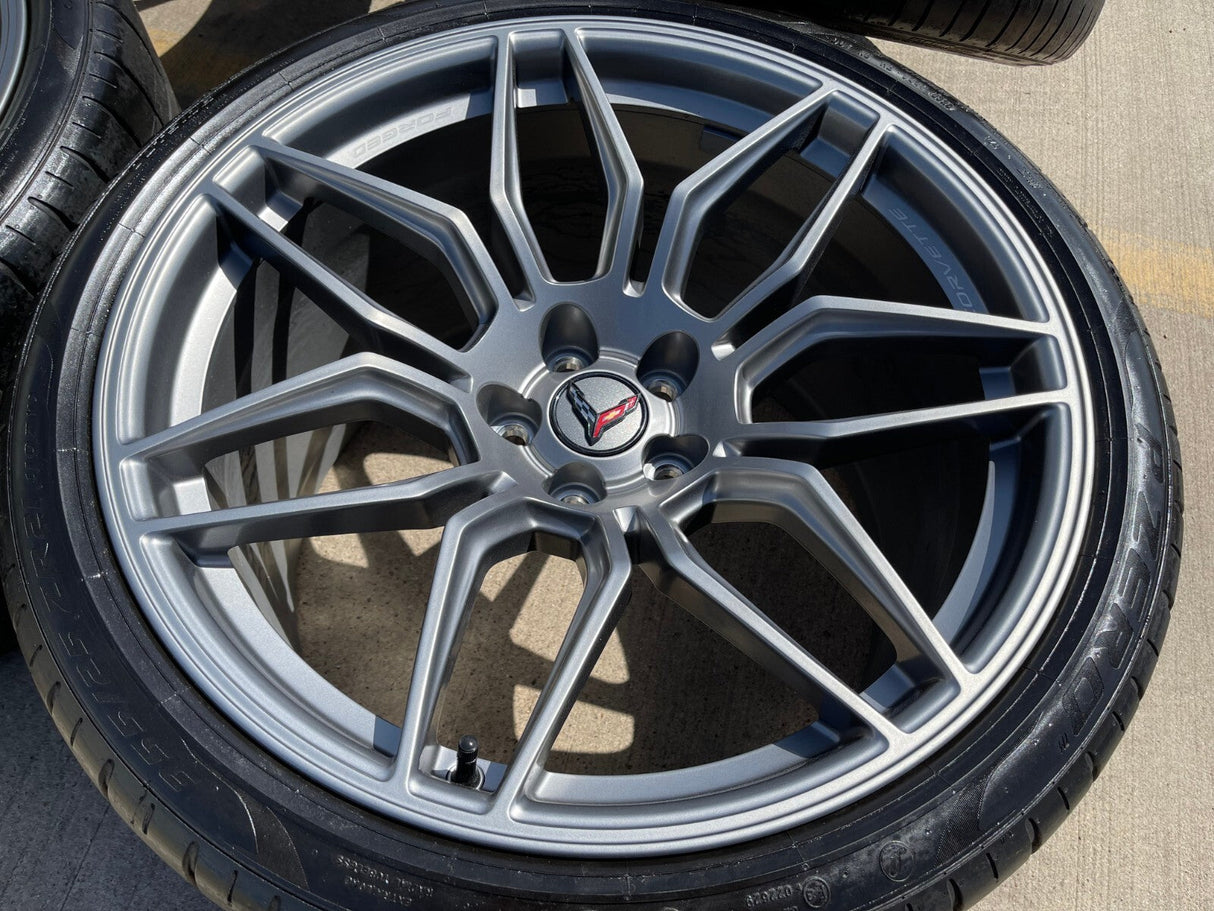20" + 21" Chevy Corvette Z06 C8 OEM wheels rims 95580 95581 tires 2023 2024 2025 Texas Truck Tire