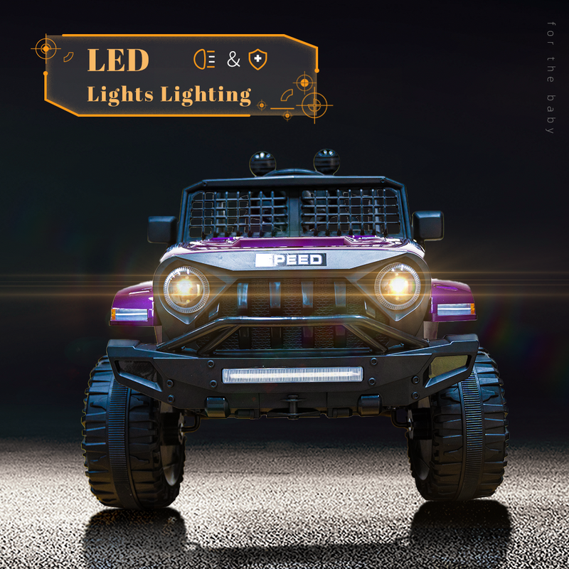 12V Kids Ride-on Truck with Parental Remote Control and LED Lights - Purple