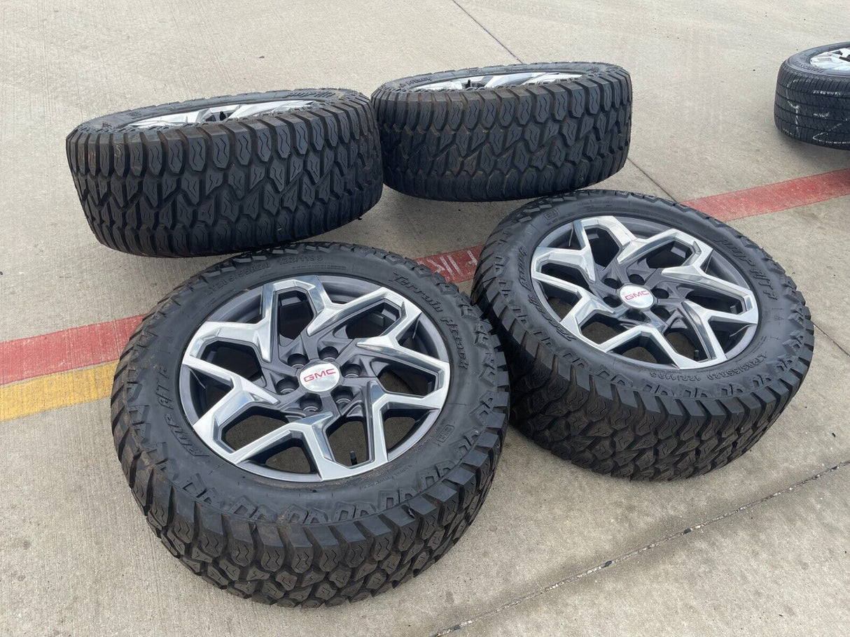20" GMC Sierra Yukon AT4 Tahoe Silverado OEM wheels rims tires 2022 2023 2024 Texas Truck Tire
