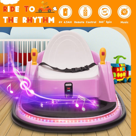 6V Kids Ride-On Bumper Car with Remote Control, 360° Spin and Flashing Lights for Toddlers