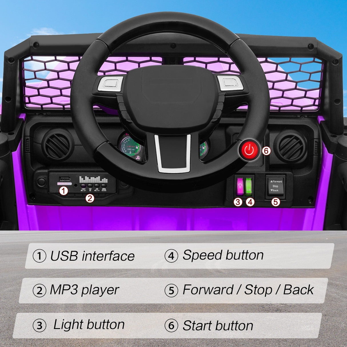 12V Kids Ride-On Power Wheels Remote Control Truck Vehicle Purple