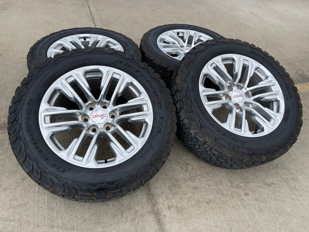 20" GMC Yukon Sierra Tahoe Silverado OEM 2120 14024 wheels rims BFG KO2 A/T 33" Texas Truck Tire