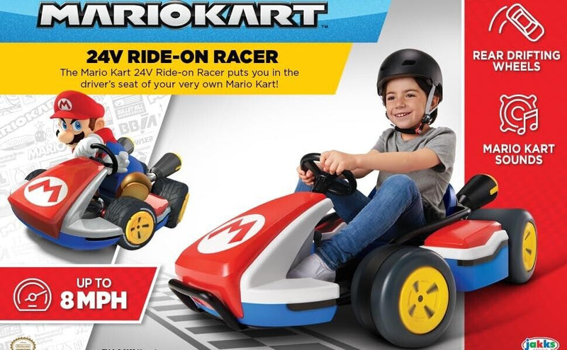 Super Mario Kart 24V Battery-Powered Ride-On Racer with 3 Speeds - Speeds Up to 8 MPH