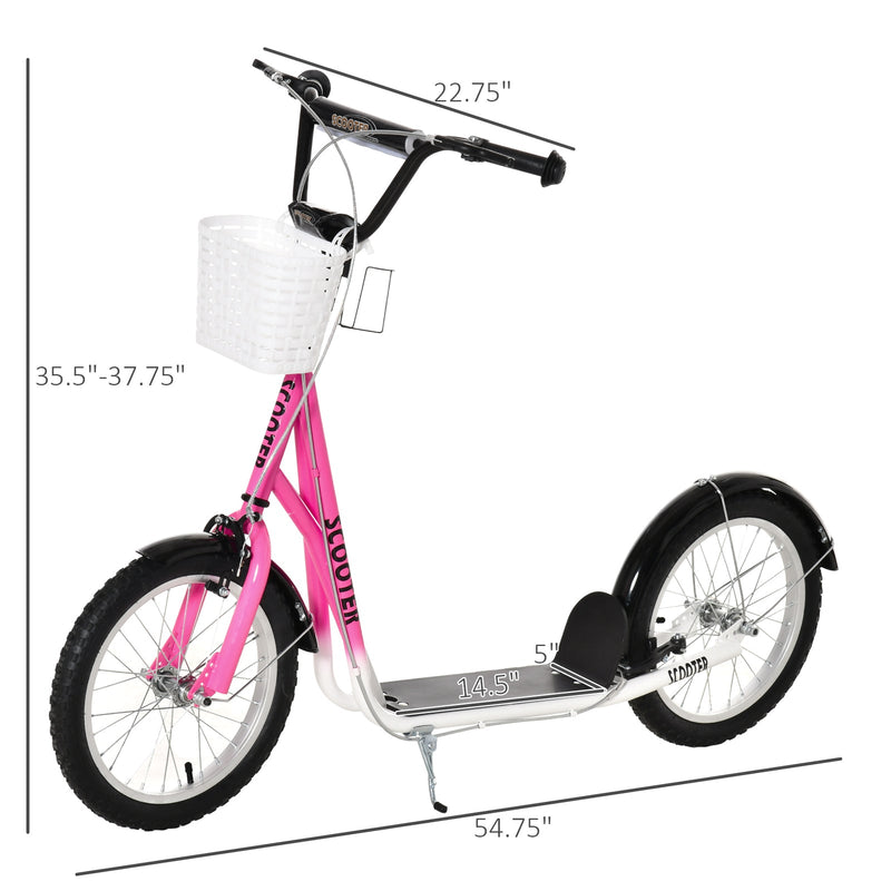 Youth Kick Scooter with Adjustable Handlebars, Double Brakes, and 16-Inch Inflatable Tires
