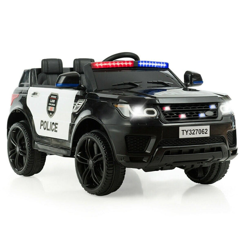 12V Electric Police Car for Kids with Rechargeable Battery, Music and Bluetooth Sounds