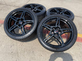 19" + 20" Chevy Corvette C8 OEM 14007 14008 wheels rims BLACK TPMS Texas Truck Tire