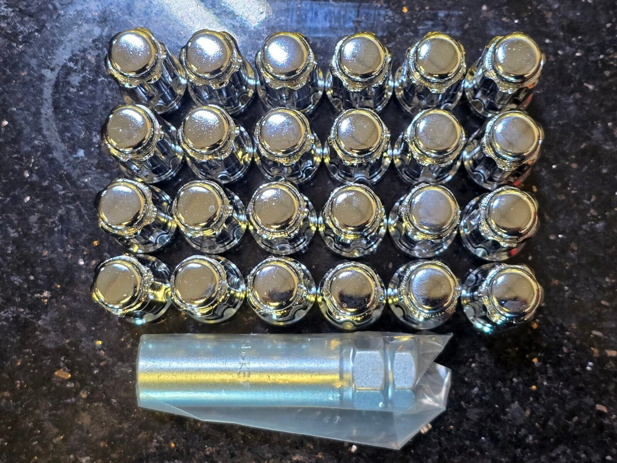 (24) 14x1.5 lug nuts chrome RAM 1500 Chevy Silverado GMC Sierra lugs Texas Truck Tire