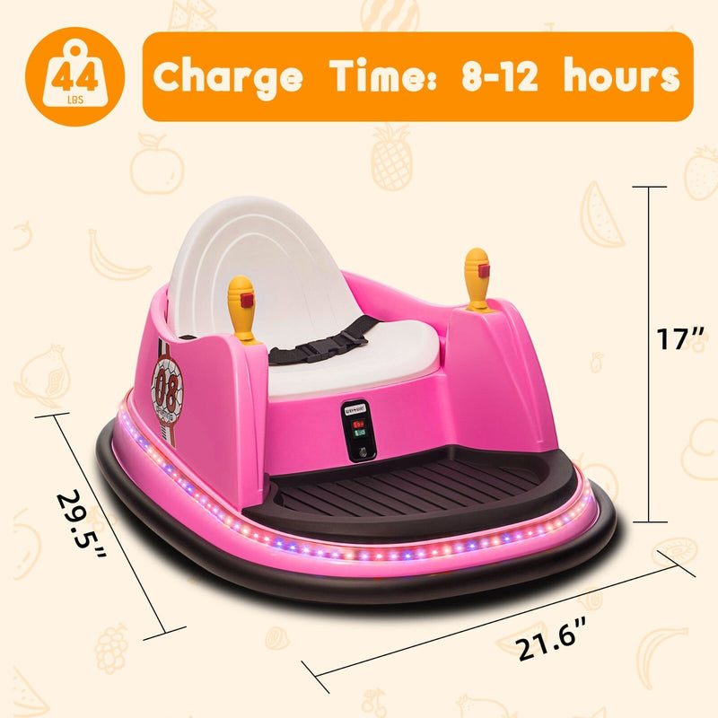 12V Kids Ride-On Bumper Car with Remote Control and 360° Spin Toddler Toy Pink