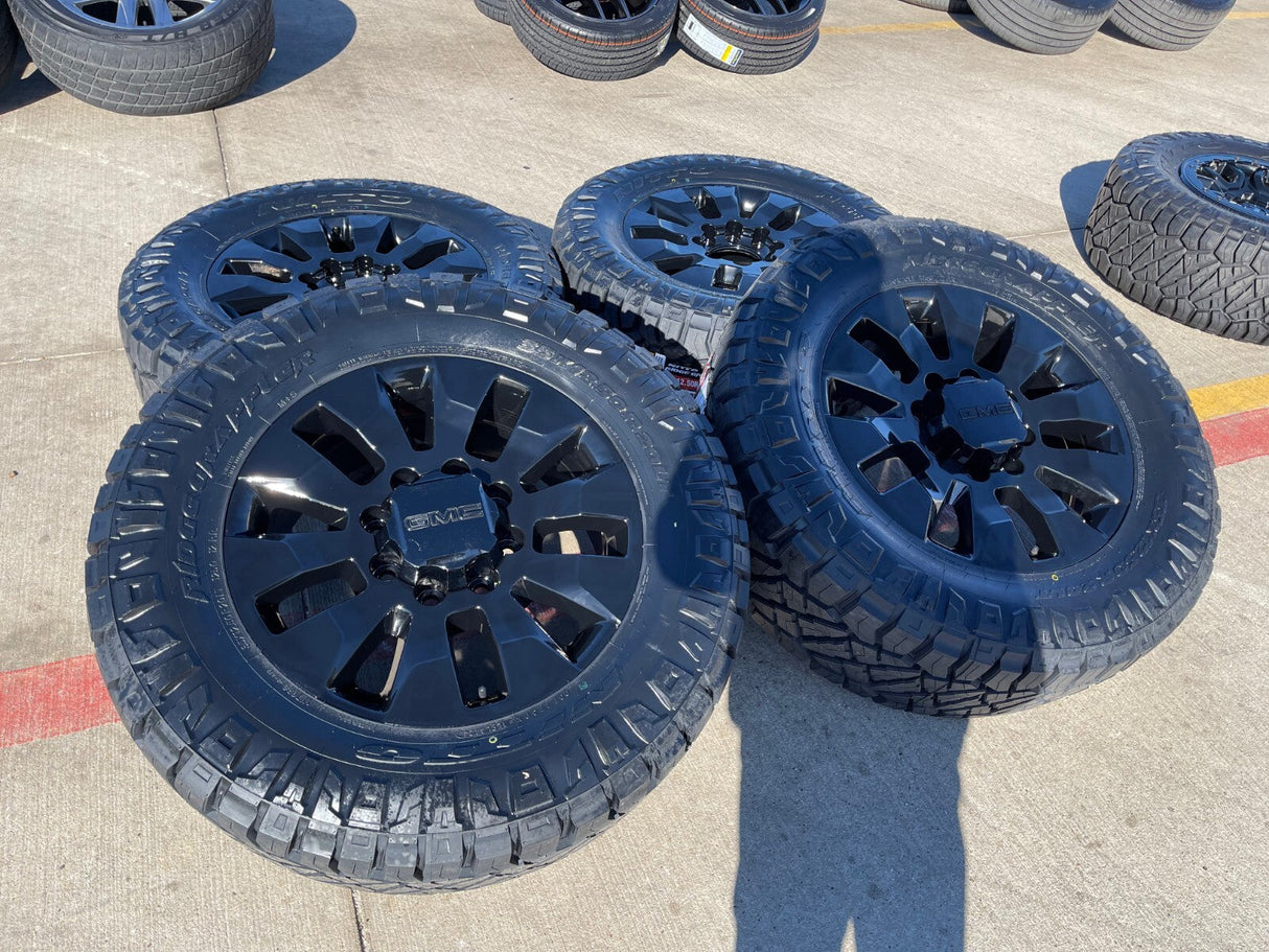 20" GMC Sierra Chevy Silverado 2500 3500 OEM 5960 5947 wheels rims NEW 35" Texas Truck Tire