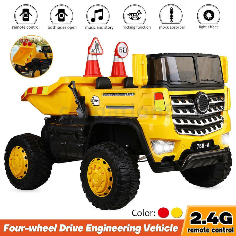 12V Four-wheel Drive Construction Truck 2.4G Remote Control/App Control Children's Electric Ride On Vehicle