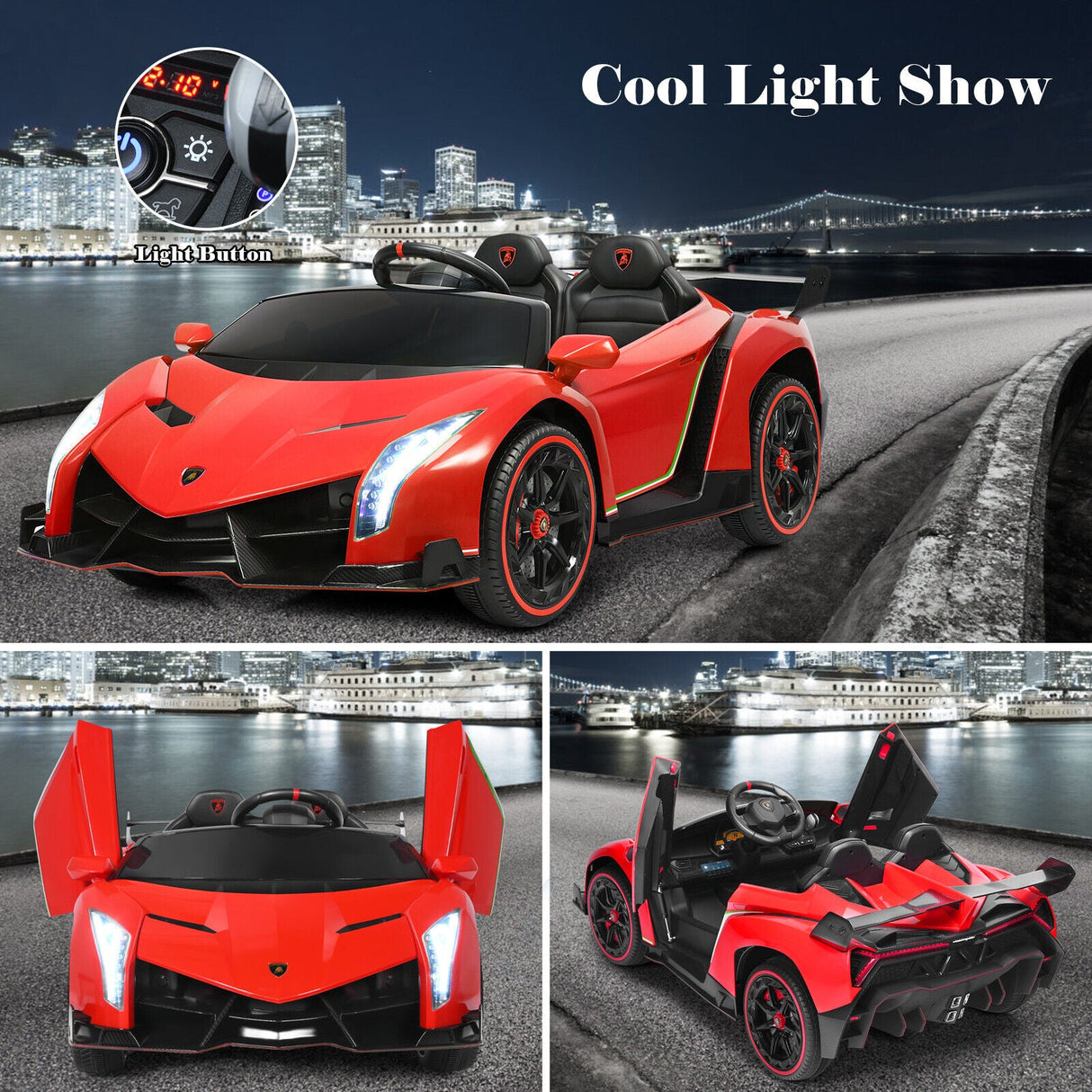 2-Seater Licensed Lamborghini Kids Ride On Car with RC and Swing Function - Red (12V)