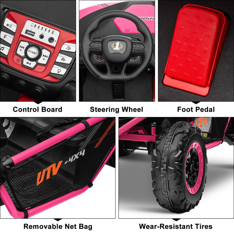 24V Kids 2-Seater Ride-On UTV Truck with 300W Motor, Remote Control, and EVA Tires - Pink