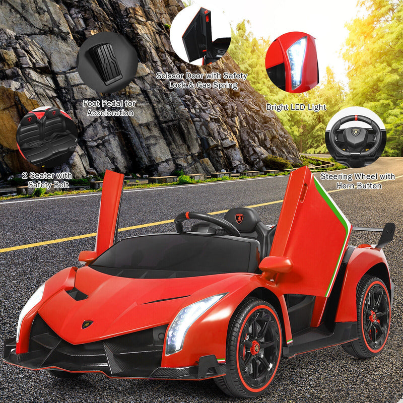 2-Seater Licensed Lamborghini Kids Ride On Car with RC and Swing Function - Red (12V)