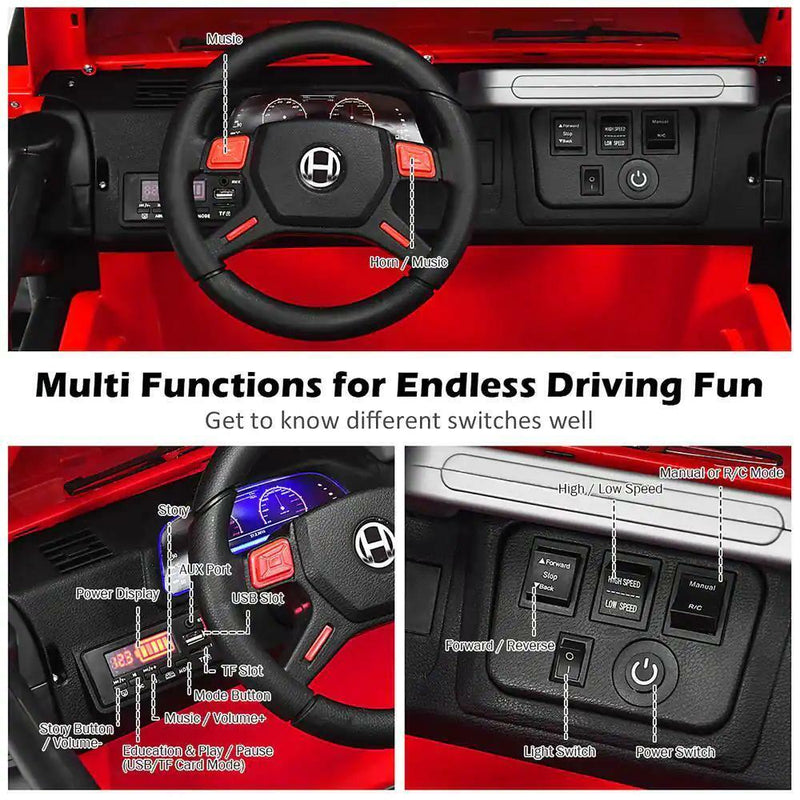 RC Electric Ride-On Toy Truck for Kids with 2 Seats and Storage Compartment - Red 12.6"