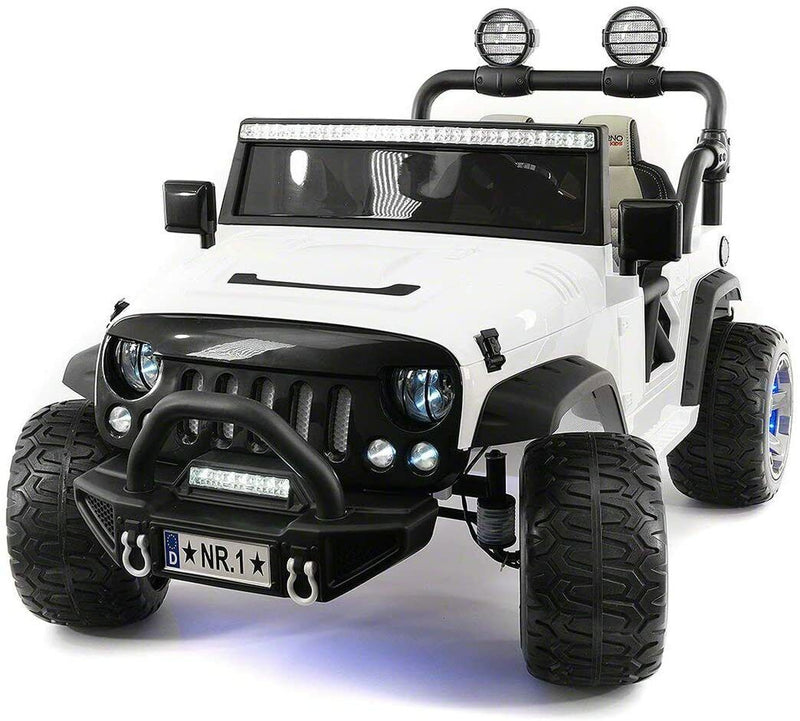 12V 2 Seater Children's Ride-On Jeep Truck - 2 High-Performance Motors, Illumination, Rubber Wheels + Remote Control