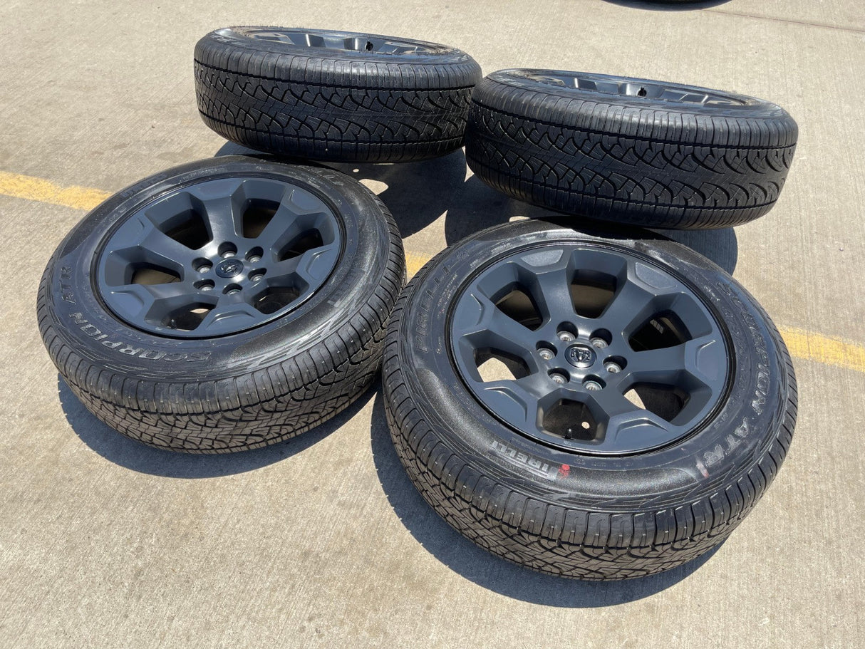 20" Dodge Ram 1500 OEM Laramie Black 2680 wheels rims tires 2024 2025 2026 NEW Texas Truck Tire