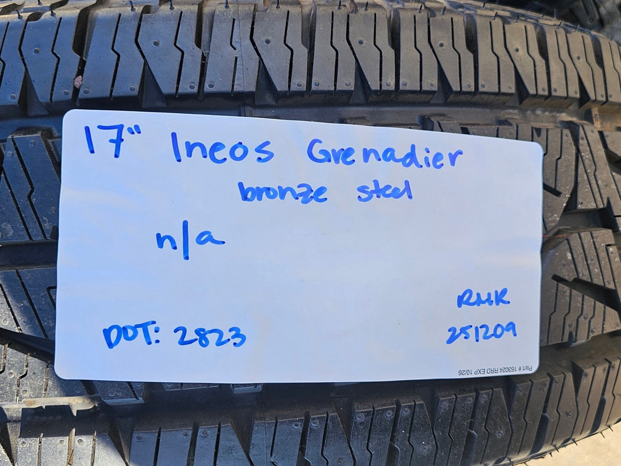 (4) 17" INEOS Grenadier OEM steel wheels rims BRONZE tires 2024 2025 2026 NEW Texas Truck Tire