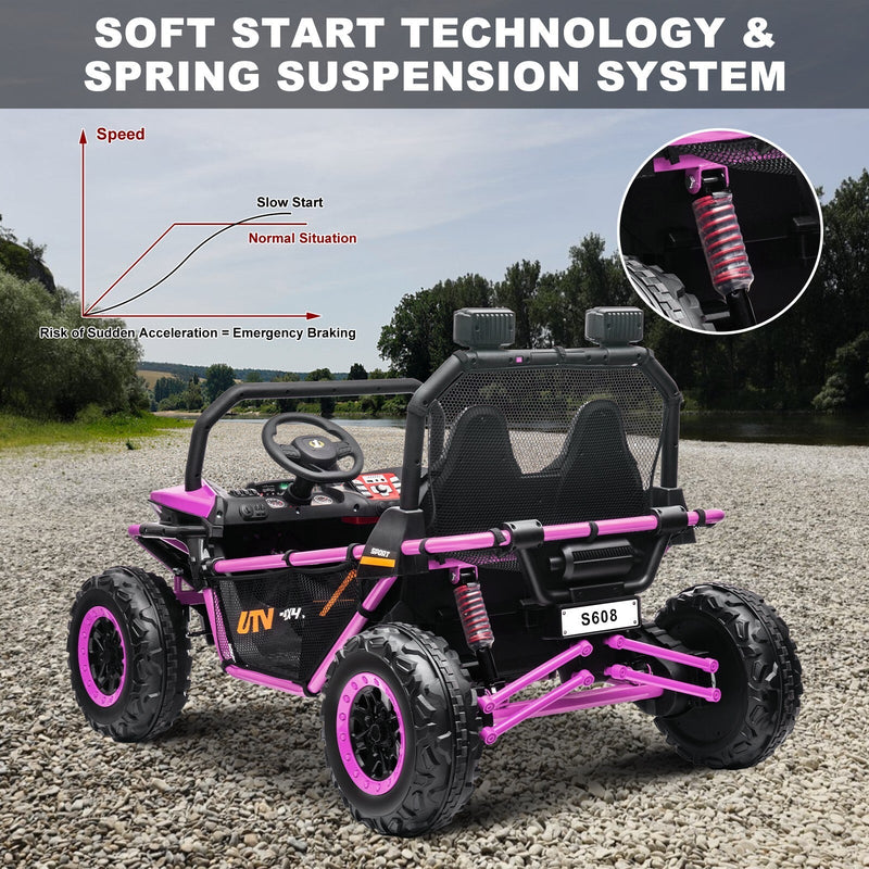 24V Kids 2-Seater Off-Road Ride-On UTV Car with 400W Motor, EVA Wheels, and Remote Control - Purple