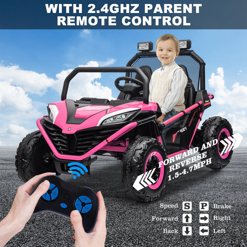 24V Kids 2-Seater Pink Ride-On UTV Toy with 400W Motor, Metal Frame, and EVA Wheels