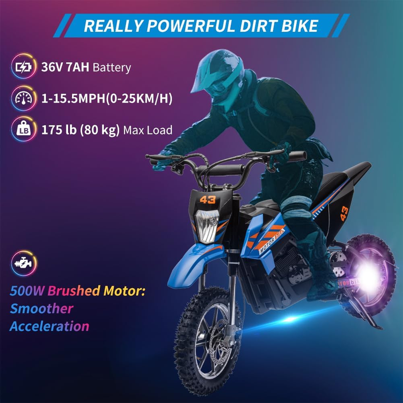 36V Electric Off-Road Bike for Children, Ride-on Motorbike 500W Brushed Engine Adjustable Speed