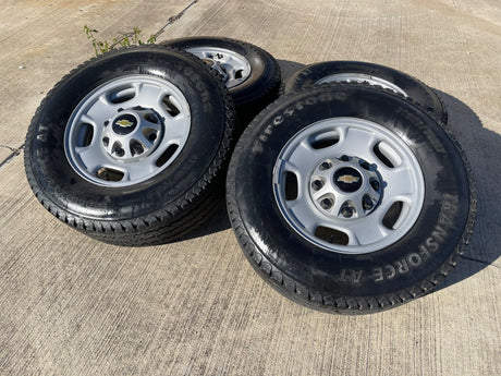 17" Chevy Silverado GMC Sierra 2500 OEM 8095 wheels rims FIRESTONE A/T Texas Truck Tire
