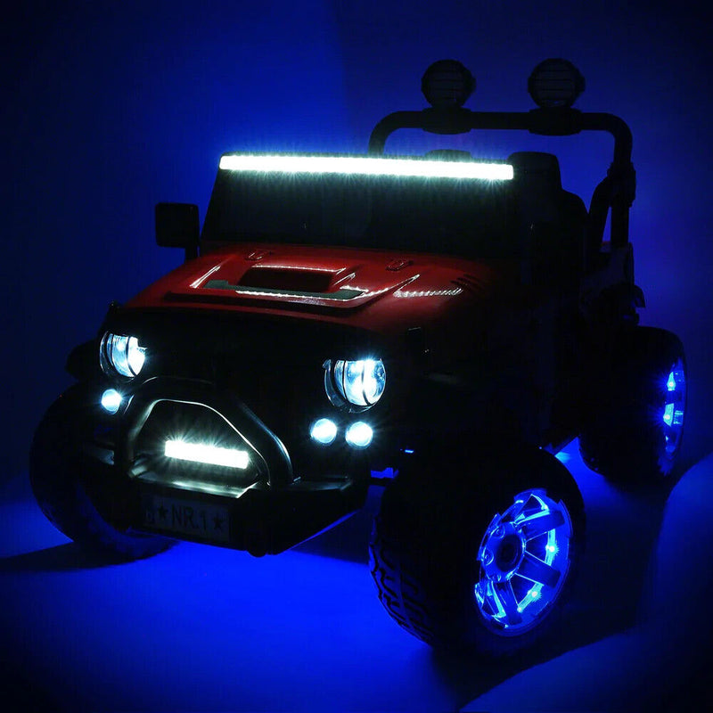 12V CHILDREN'S RIDE-ON JEEP TRUCK CAR, DUAL POWERFUL MOTORS, TWO SEAT CAPACITY, HIGH-GRIP TYRES, LED LIGHTS & REMOTE CONTROL