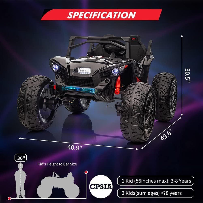24V Kids Car Power Wheel Ride on UTV Vehicle with Remote Control and LED Light - Black