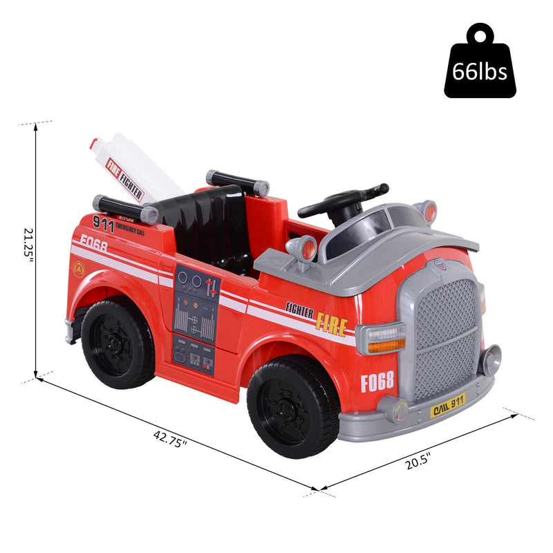 Interactive 6v Electric Fire Truck for Kids with Remote Control and Music