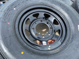 (5) 16x6 16" Dexstar Steel Trailer Gloss Black Wheels Rims Tires 14 PLY 8x6.5 Texas Truck Tire