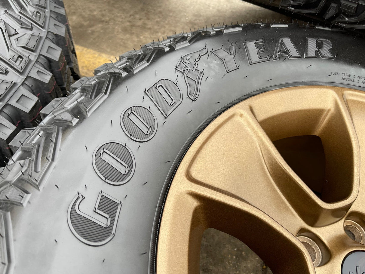 17" Jeep Wrangler Rubicon OEM 96226 wheels rims Gladiator GOODYEAR  A/T 33" NEW Texas Truck Tire