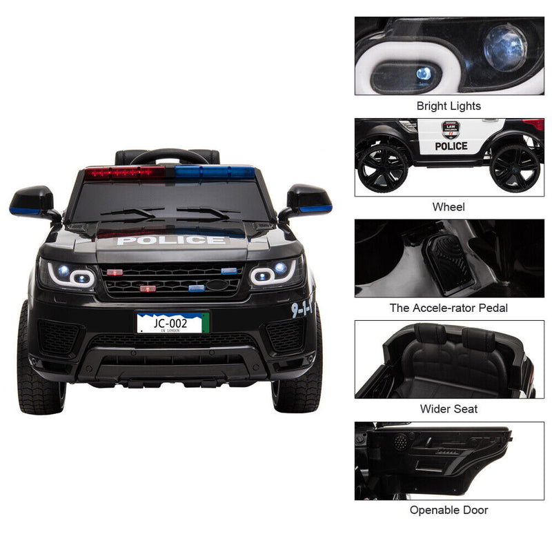 12V Children's Police Ride-On Vehicle with Electric Power, 2.4G Remote Control, and Flashing LED Lights