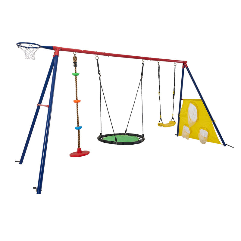 5-in-1 Rainbow Color Swingset with Textilene Swing and Tree Design