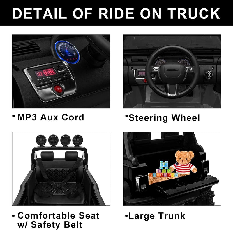 12V Electric Ride-On Pickup Truck for Kids with 3 Speeds and Remote Control