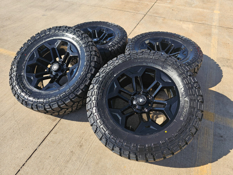 20" 20x9 Black Widow Chevy Silverado OEM GMC Sierra wheels rims 35" KENDA NEW Texas Truck Tire