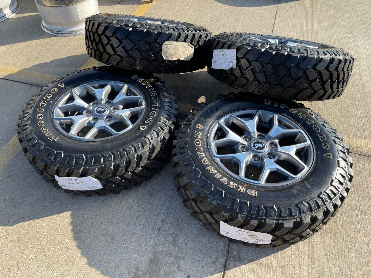 17" Ford Bronco wheels rims SASQUATCH 95229 10387 Ranger NEW FIRESTONE M/T Texas Truck Tire