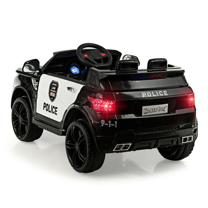 12V Electric Police Car for Kids with Rechargeable Battery, Music and Bluetooth Sounds