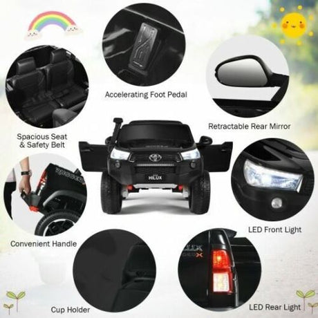 24V Authentic Toyota Hilux Electric Ride-On Truck 2-Seater 4x4 with Remote Control - Jet Black