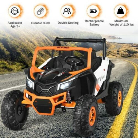 12 V Electric Children's Ride-On Vehicle 2-Passenger Sport Utility Vehicle Off-Road UTV with Remote Control - White