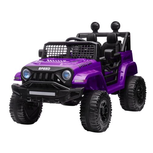 12V Kids Ride-on Truck with Parental Remote Control and LED Lights - Purple