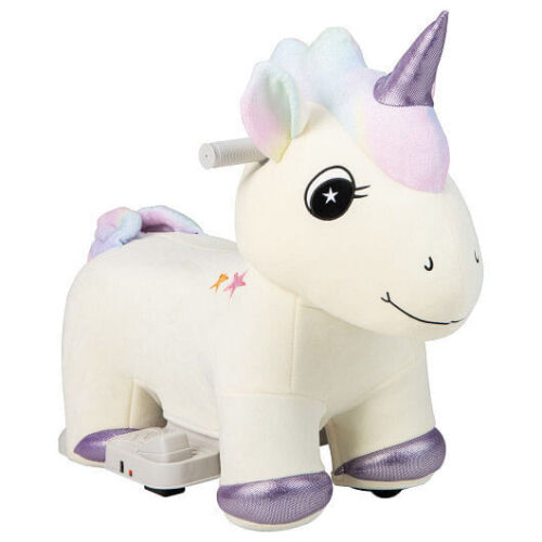 Beige Electric Animal Ride On Toy with Music and Handlebars - 6V Power