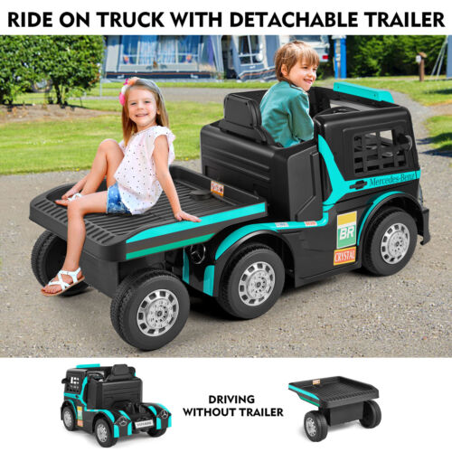 12V10AH Battery Powered Ride-On Truck with Swing Trailer and MP3 Player - 6 Wheels RC Toy for Kids